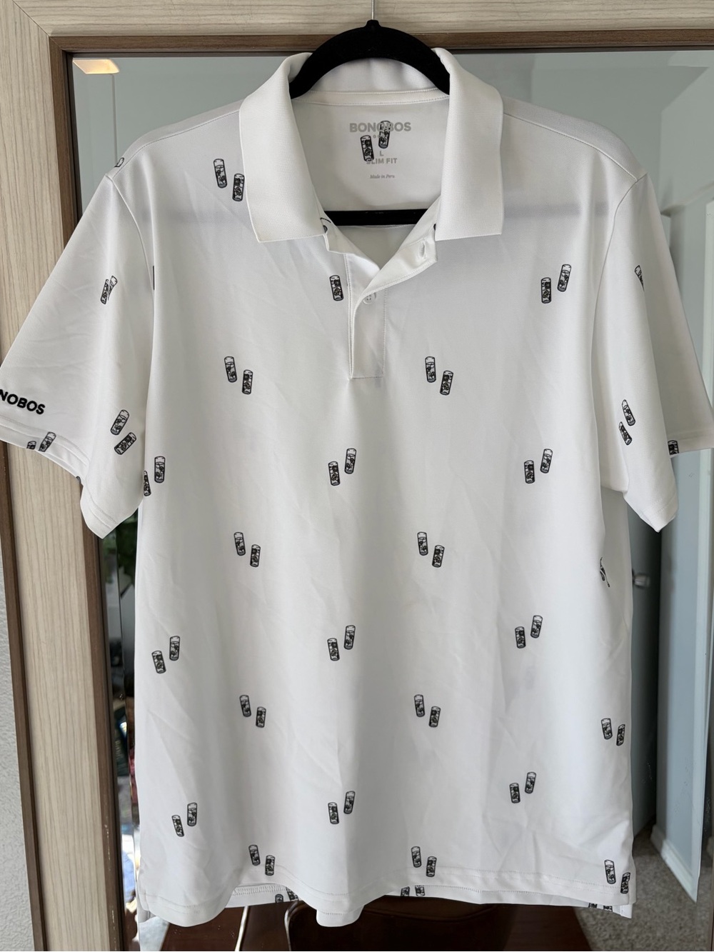 BONOBOS  Men’s Golf Polo Shirt Drink Glasses White Size Large Slim Fit